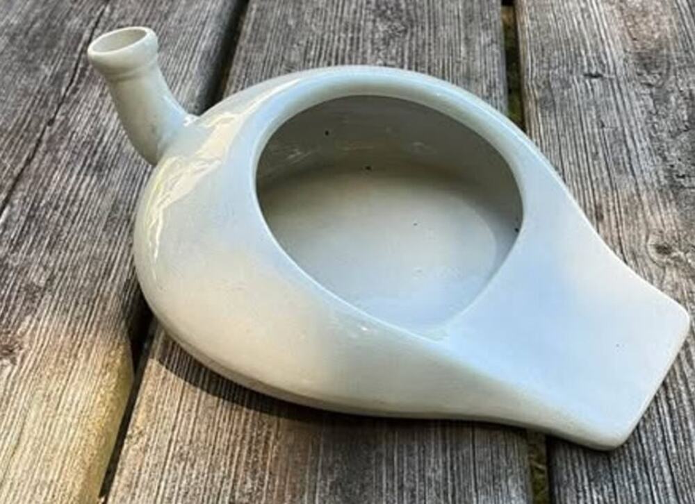 Ceramic bedpan urinal light color antique vintage